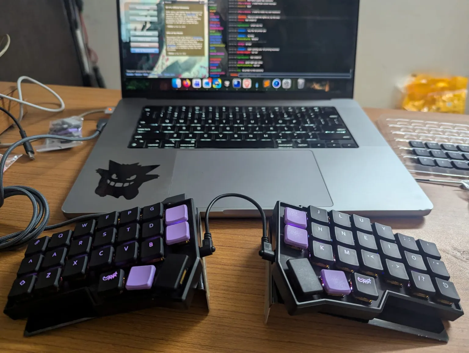 Two metal tents holding up the keyboard
