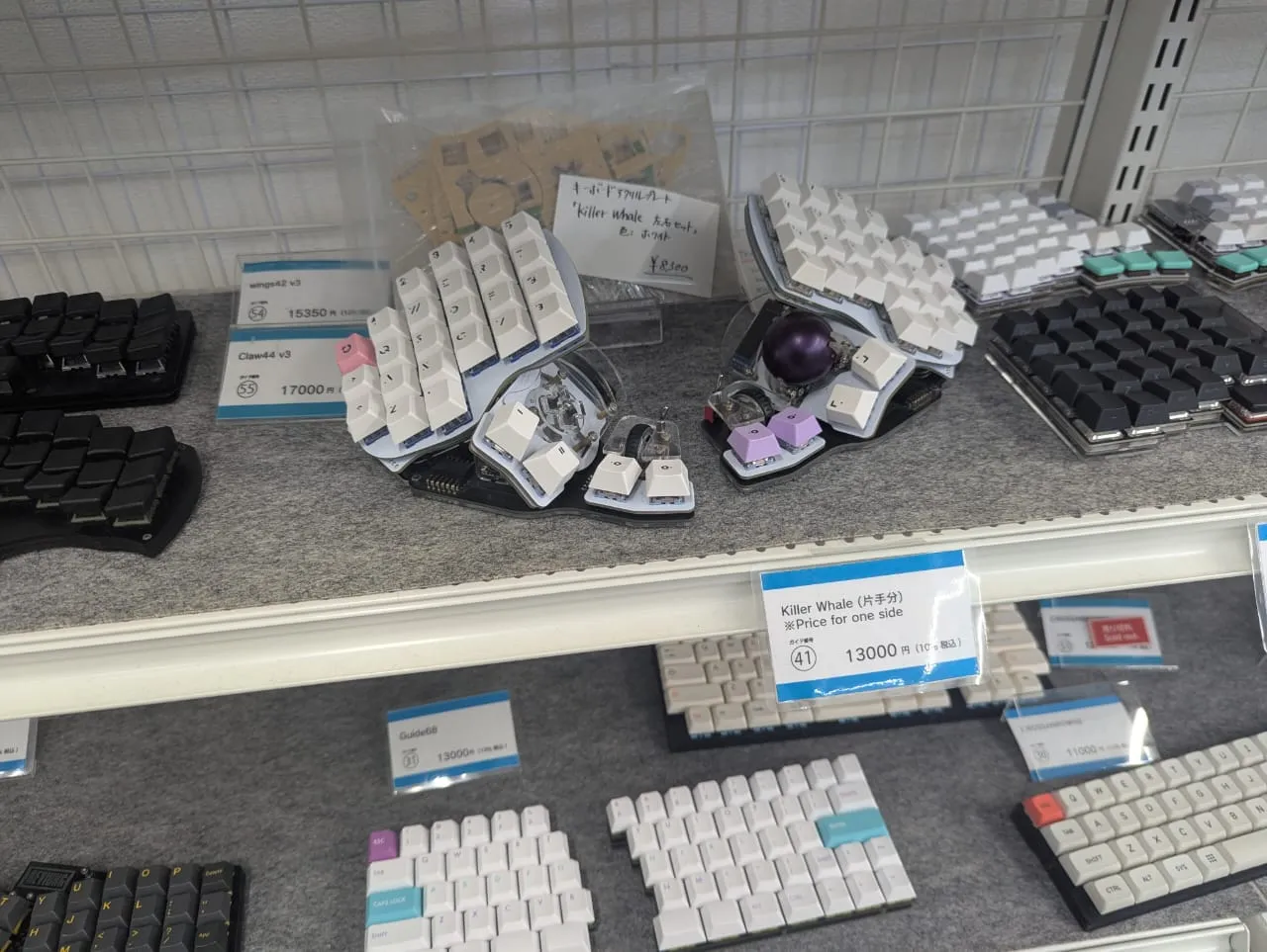 A wall of split keyboards
